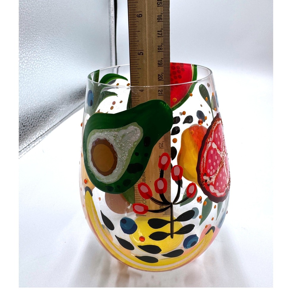 Lolita Tropical Fruit Stemless Wine Glass Hand Painted Glitter Jeweled 4.5in - Picture 7 of 7